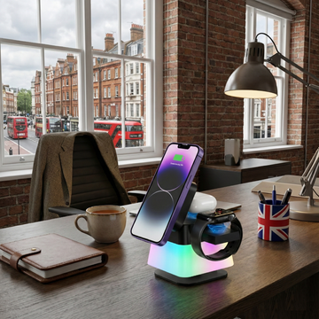 LumiDock 4-in-1: Magnetic Fast Charging Station with Ambient RGB Glow